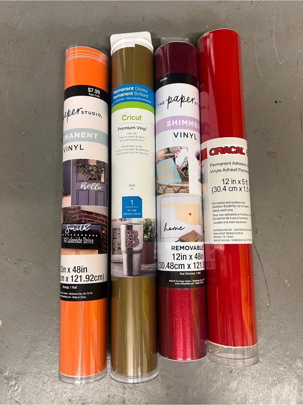 Cricut & Assorted Permanent Vinyl Rolls - Orange, Olive, Red, Shimmery Red